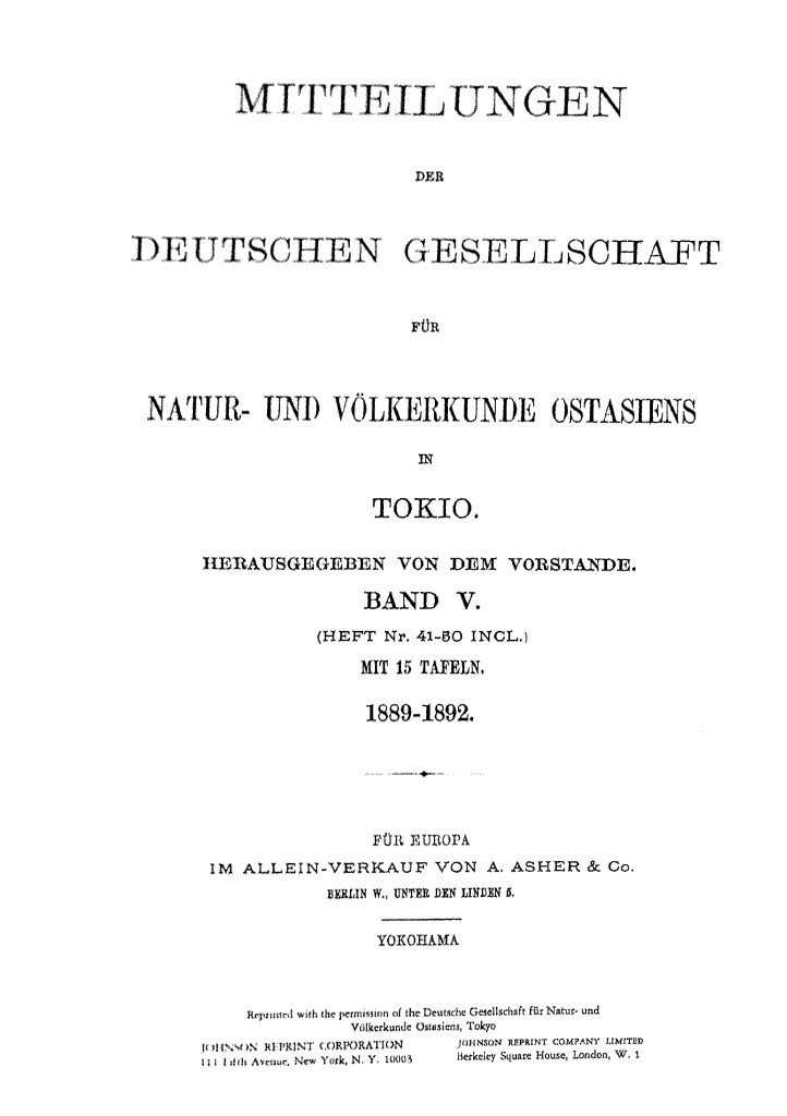 OAG Mitteilungen 1888-1892 Titel