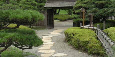 Trittsteine in Tokyos Hama Rikyū (großer Wandelgarten aus der Edo-Zeit).