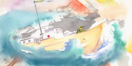 Ausstellung von Joe Brockerhoff: "Rote Sonne ‒ Morgenröte? Aquarelle, Seidenmalerei, Zeichnungen.Aufarbeitung von 25 Jahren Japanskizzen zum Thema Lebenskraft und Kultur"