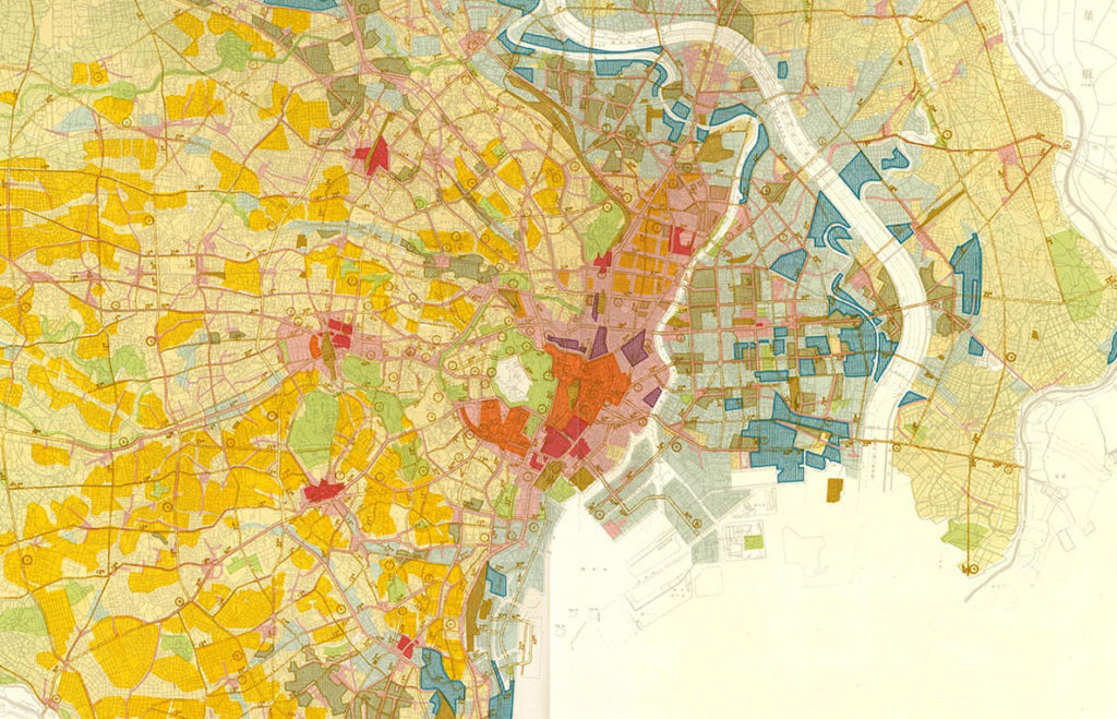 1961 Flächennutzungskarte Tokyo 
(aus: Tokyo Metropolitan Government, Regional and City Planning for Tokyo: Basic Materials)