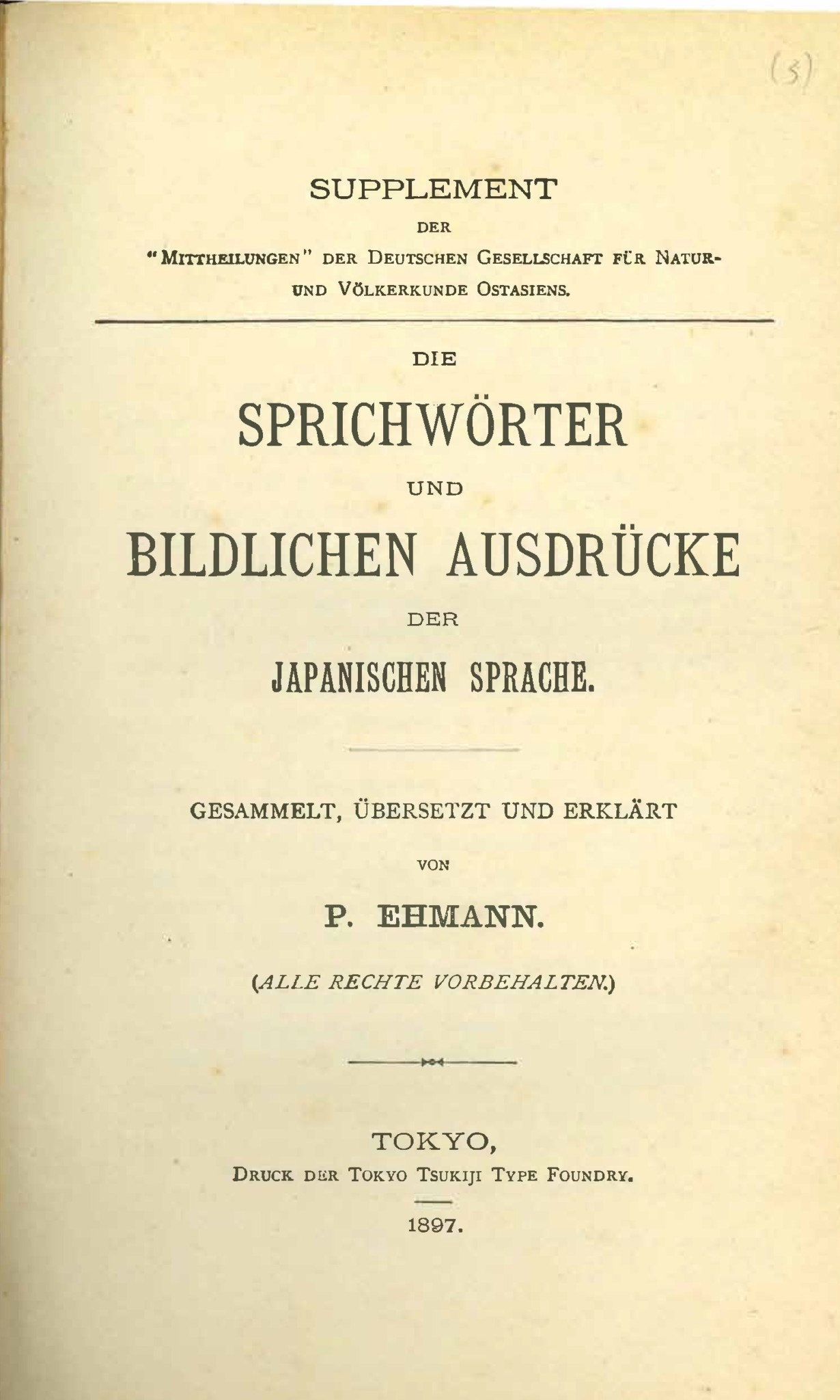 Supplement OAG Tokyo 1897 OAG Mitteilungen OAG Deutsche 